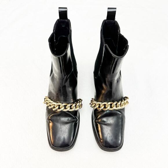 Jeffrey Campbell Emrys Chelsea Boot Black Leather Patent Gold Chains Size 6 - Picture 1 of 6